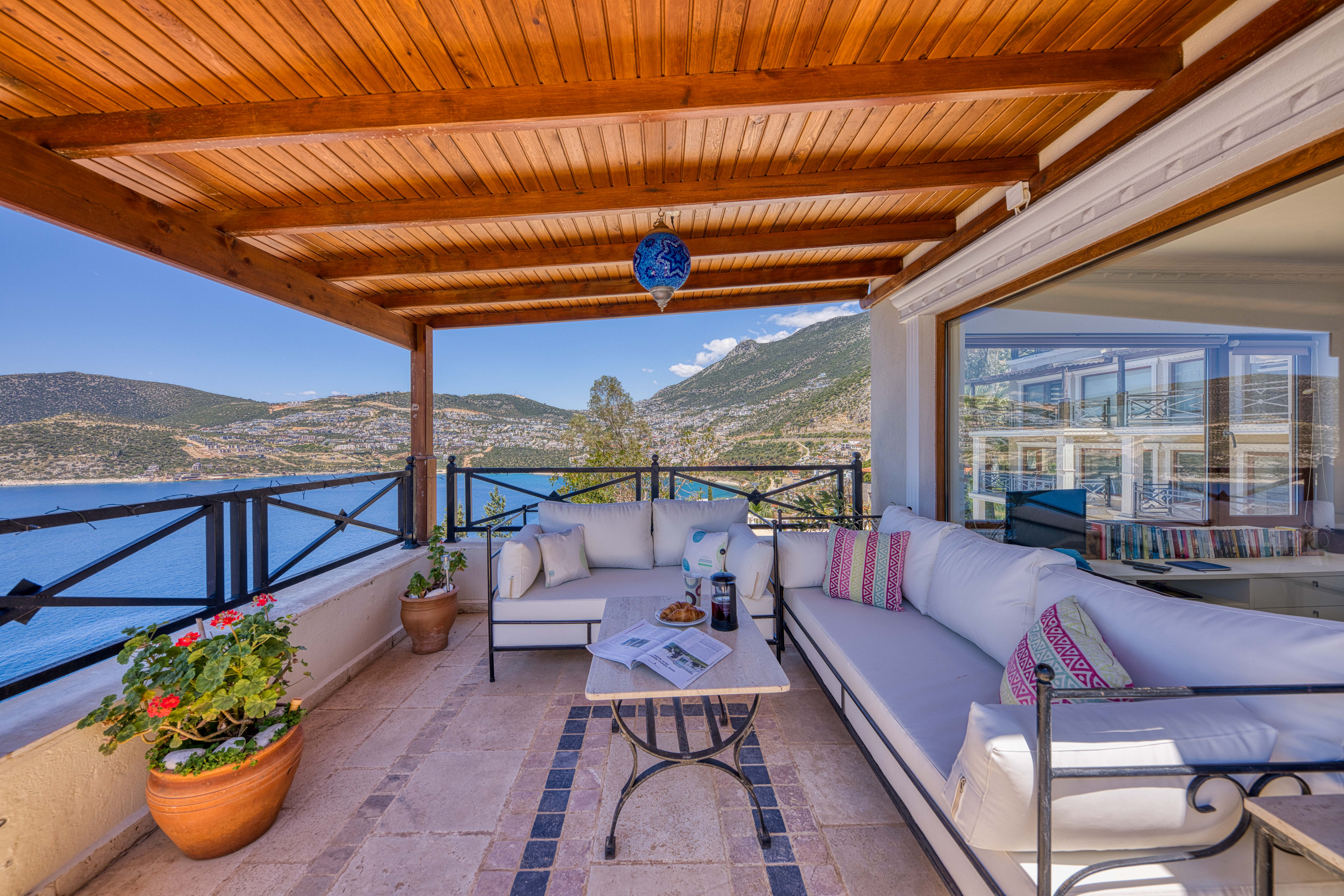 Sofas with a view of the bay and Kalkan town